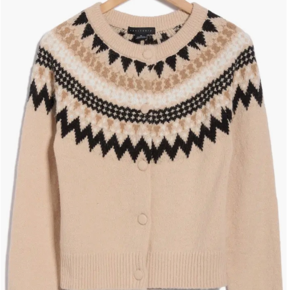 Sanctuary Beige and Black Fair Isle Cardigan